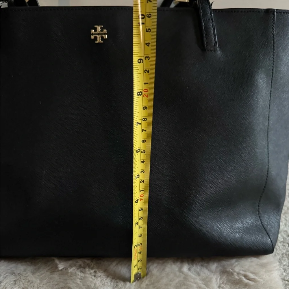 Tory Burch Black Leather Saffiano Tote with Gold Hardware